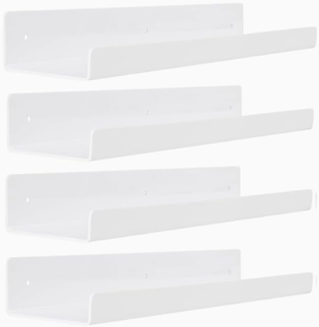 Pack of 4 Wall Shelves, No Drilling, 30 cm Acrylic Wall Shelf for Wall Photo Decor, Adhesive Shelf, Wall Shelves Made of Bathroom Shelf for Picture Strip, Living Room, Bedroom, Kitchen, Office, Study
