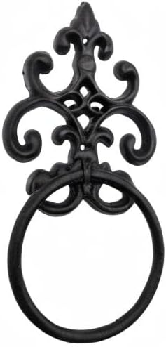 Comfy Hour Victorian Scroll Decorative Towel Ring, Heavy Duty Cast Iron Hand Towel Holder for Bathroom, Vintage Rustic Wall Mounted Metal Hanger, Aged Old Fashioned Black, 1 Unit