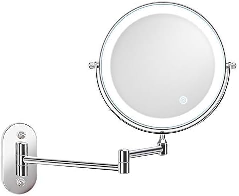 alvorog Wall Mounted Makeup Mirror 8 inches LED Touch Screen Adjustable Light Double Sided 1X/5X Magnifying Vanity Mirror Swivel Extendable for Bathroom Hotels Powered by Batteries (Not Included)