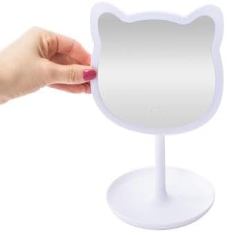 Puurrfect Mirror Gifts, Cute Cat Ears Shape Mirrors Makeup with LED Lights Touch Control. Smart Touch. (White)