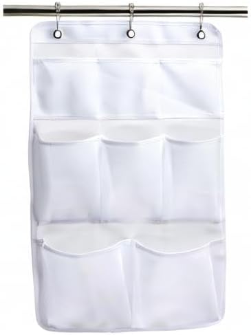 KIMBORA Mesh Shower Organizer Hanging Bathroom Caddy 8 Pockets Hang Curtain Rod with 3 Rings