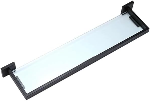 Glass Bathroom Shelf Wall Mounted, 22.32-Inch, 8mm Thick Tempered Glass, Modern Square Design, Matte Black