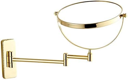 Bathroom Wall-Mounted Mirrors,8 inch Makeup Mirrors,Double Sided Brass Magnifying Mirror,Extendable Folding 360°Swivel Vanity Shaving Mirrors(Gold,5X)
