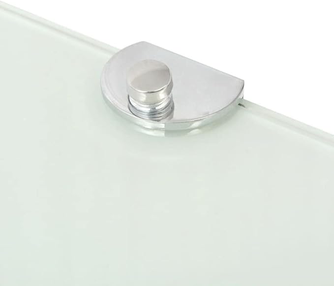 Modern Floating Corner Shelf White Tempered Glass Wall Mount 9.8 in x 9.8 in for Storage and Display with Chrome Supports