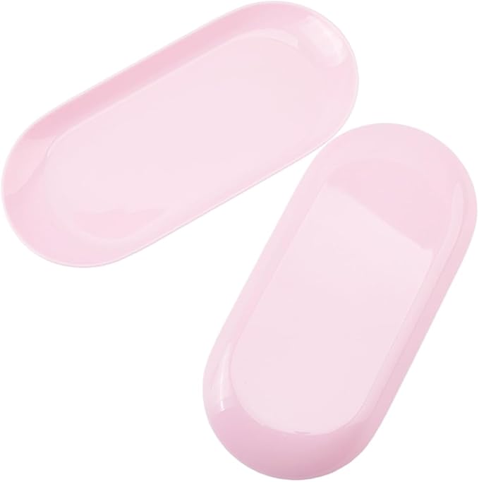 CRASPIRE 2Pcs Pink Nail Trays Manicure Storage Tray 7" x 3.3" Plastic Nails Art Tools Organizer Display Jewelry Rhinestone Small Plate Dishes for Manicures Decoration Makeup Cosmetics Accessories