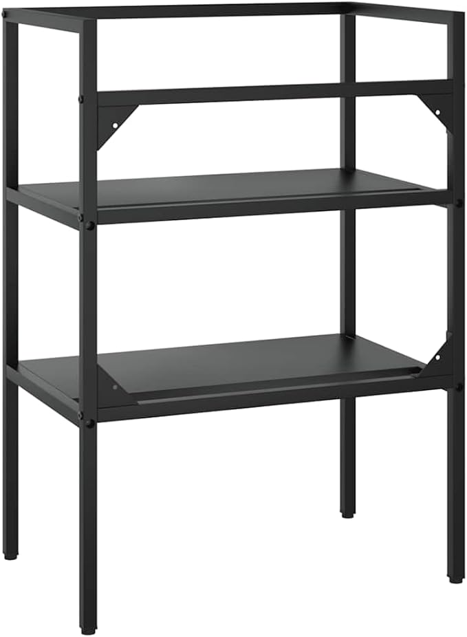 vidaXL Black Iron Bathroom Washbasin Frame - Powder-Coated Console Sink Stand for Towel Storage, 23.2"x15"x32.7"