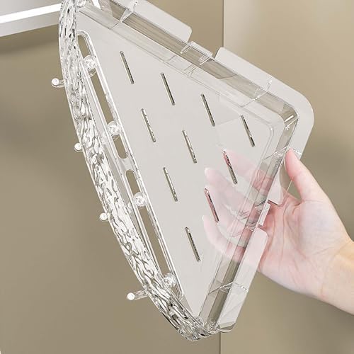 Wall-Mounted Suction Cup Bathroom Shelf Holder, No Drill Acrylic Storage Rack in Light Luxury Glacier Pattern with 4 Hooks - Clear Suction Cup Organizer for Easy Storage