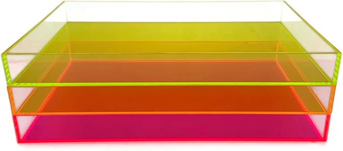 OnDisplay Electric Neon Luxe Clear Acrylic Stackable Cosmetic/Jewelry Tray - Stack of 3