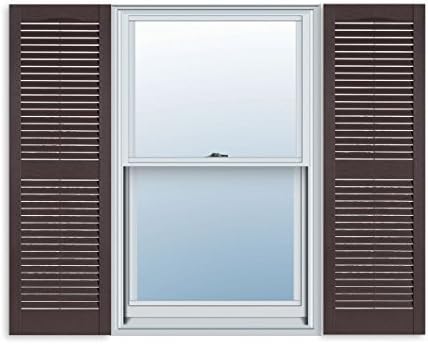Exterior Solutions Standard Louver Exterior Vinyl Window Shutters, Sienna Brown (Pair), 15 Inch x 55 Inch