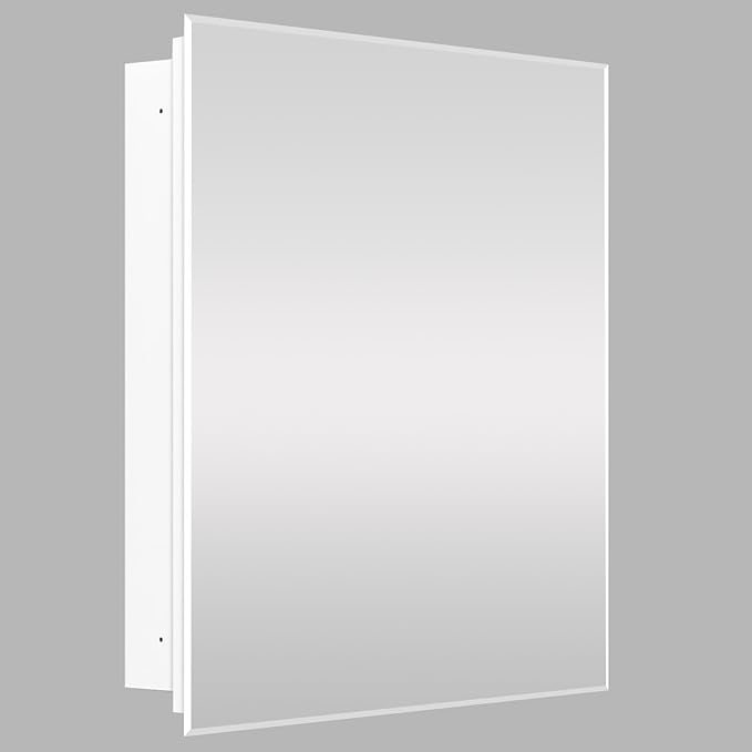 Medicine Cabinet with Beveled Mirror, 28x28 inch Square Mirror Cabinet, Recessed or Wall Mount, Bathroom Cabinet with Removable Shelves, Storage Suitable for Bathroom Bedroom