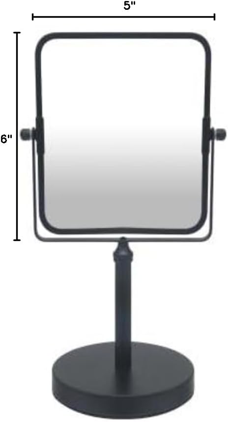 Free Standing Double Sided Tabletop Makeup Metal Vanity Mirror 1X and 3X Magnification, Square, Swivel Mirror for Desk, Bedroom, Bathroom Matte Black Finish