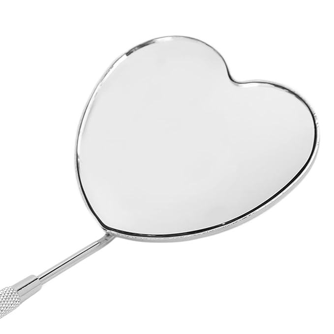 Professional Portable Stainless Steel Heart Shaped Lash Mirror, Anti Fog with Knurled Handle Design for Lash Extension, Makeup, Drawing, etc, Compact and Lightweight, Wonderful Gift for Girlfriends