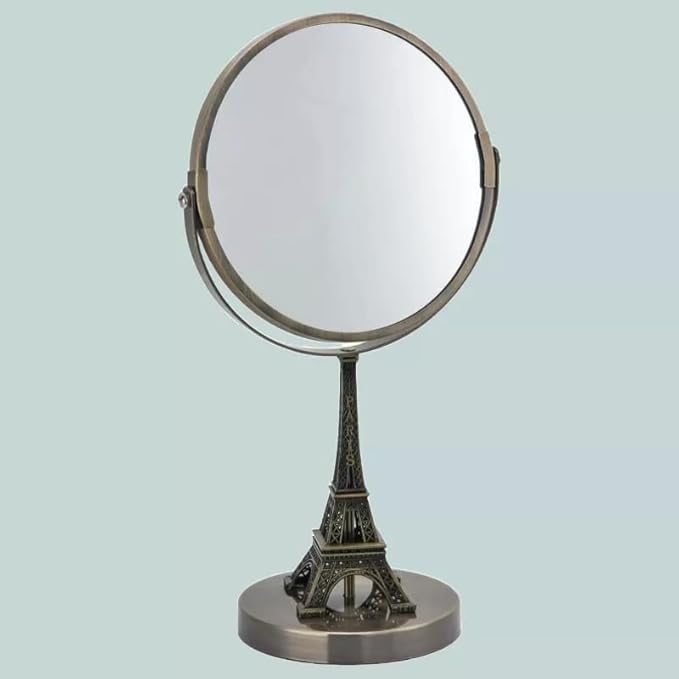 Eiffel Tower Embroidered Vanity Mirror Rustic Brushed Gold Finish, Double-Sided, Standard & 3X Magnification. The Parisians Lifestyle Collection
