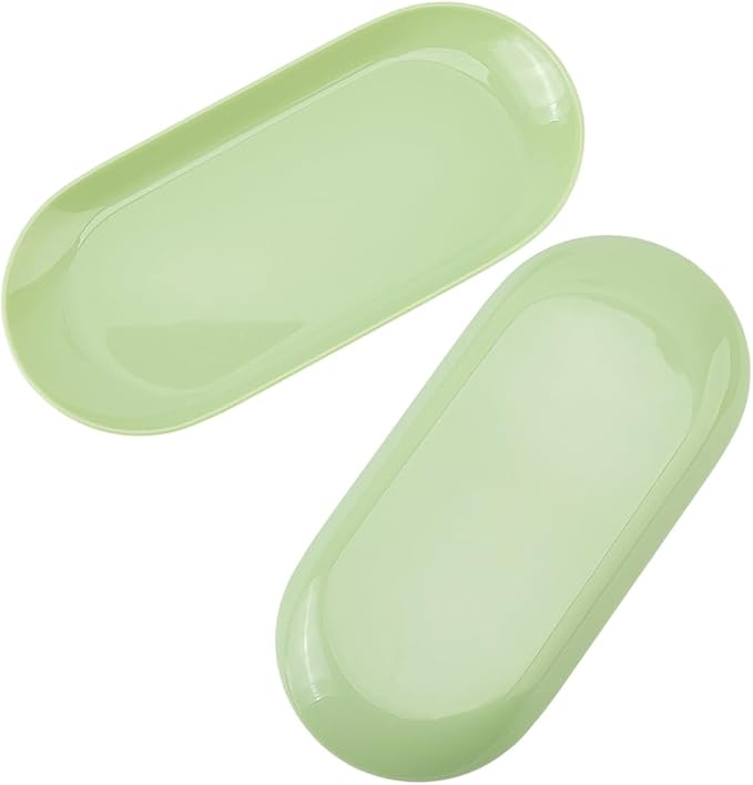 CRASPIRE 2Pcs Manicure Tool Trays Plastic Nail Tray 7" x 3.3" Green Nails Art Tools Storage Display Jewelry Rhinestone Organizer Small Plate Dish for Manicures Decoration Makeup Cosmetics Accessory