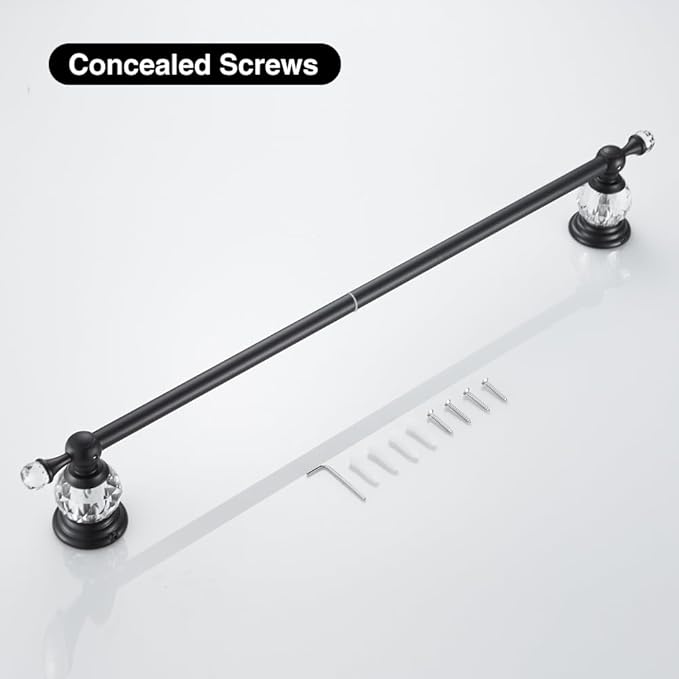 Crystal Black Towel Bar, Adjustable Bathroom Towel Holder Bar, Matte Black Single Towel Rack Hanger Home Towel Holder Rod for Bathroom Wall Mounted Bathroom Accessory