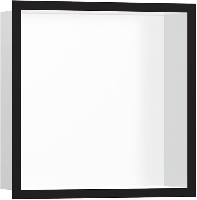 hansgrohe XtraStoris Individual Recessed Wall Niche Matte White with Design Frame 12"x 12"x 4" in Matte Black, 56099670