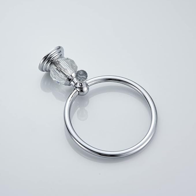 WOLIBEER Chrome Towel Ring, Crystal Hand Towel Holder Polished Bath Towel Bar Bling Bathroom Accessories Wall Mounted