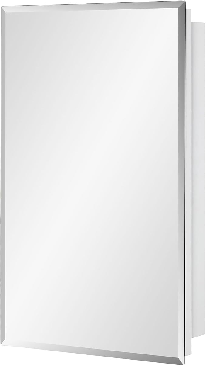 IDYLLOR Bathroom Medicine Cabinet with Beveled Edge Mirrored Door 15 x 24 inch, Recessed or Surface Mount, with Adjustable Glass Shelves