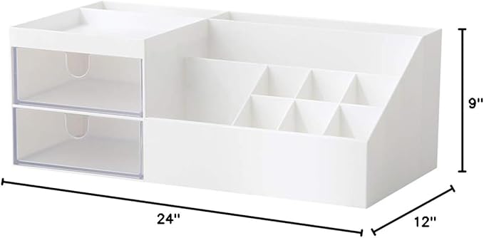 Cosmetic Storage Box, Makeup Organizer Cabinet/Drawer Type Vanity Organizer/Dormitory Desktop Sundries Storage Shelf (White)