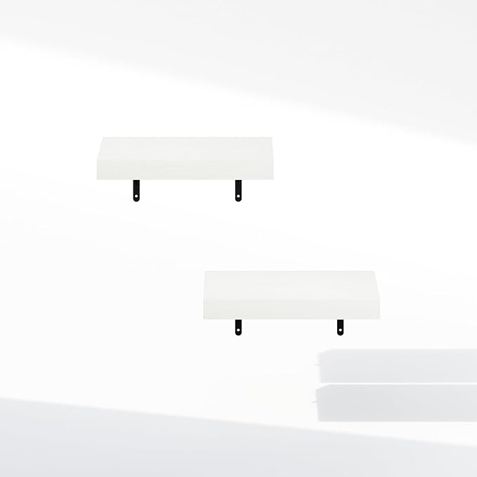 Furinno Tanna Floating Shelves for Wall Set of 2, 15-Inch Bathroom Wall Shelf, Wall Mounted Shelf, for Bathroom Organizers and Storage, Living Room, White Texture