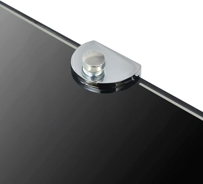 Floating Corner Shelf Black Glass 9.8"x9.8" with Chrome Supports, Wall Mounted Storage Shelf for Kitchen, Bathroom, Living Room, and Bedroom