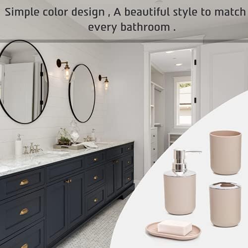 Moss & Stone 6-Piece Bathroom Accessories Set, Includes Soap Dispenser, Toothbrush Holder, Toothbrush Cup, Soap Dish, Complete Bathroom Decor Set (Beige)