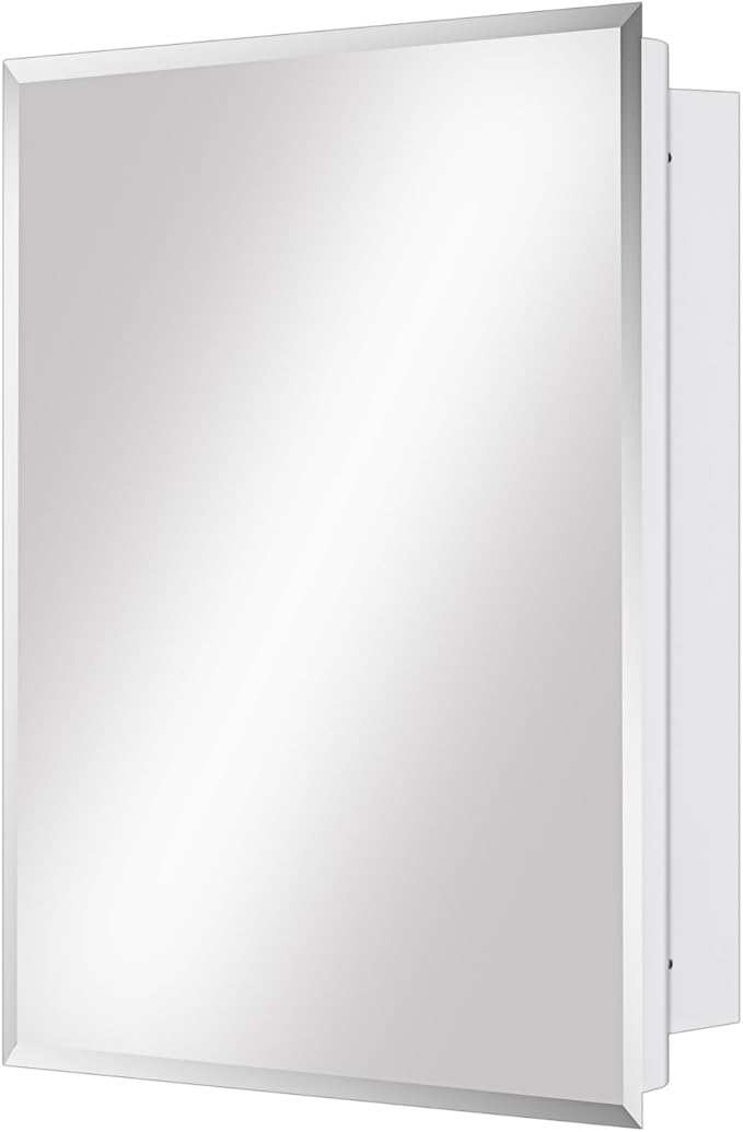 Fundin White Medicine Cabinet with 16 x 20 Beveled Mirror & Adjustable Staggered Shelves, Recessed or Surface Mount Bathroom Medicine Cabinet