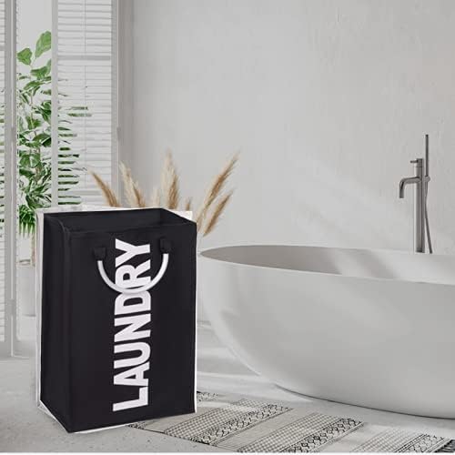 2-Pack Laundry Basket, Durable Handles for Easy Carry, Collapsible Cloth Baskets, Hampers for College Dorms, Foldable Fabric Hamper Bags, Black