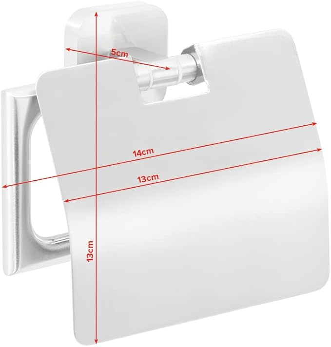 tesa Esteetic Toilet roll Holder with lid, self-Adhesive, Stainless-Steel, Outstanding Design, Guaranteed Stainless, 135mm x 132mm x 48mm