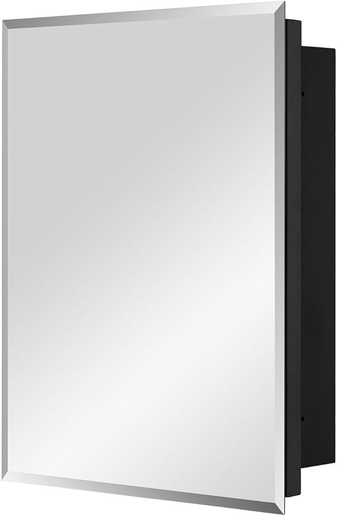IDYLLOR Black Bathroom Medicine Cabinet with Beveled Edge Mirrored Door 14 x 18 inch, Recessed or Surface Mount, with Adjustable Glass Shelves