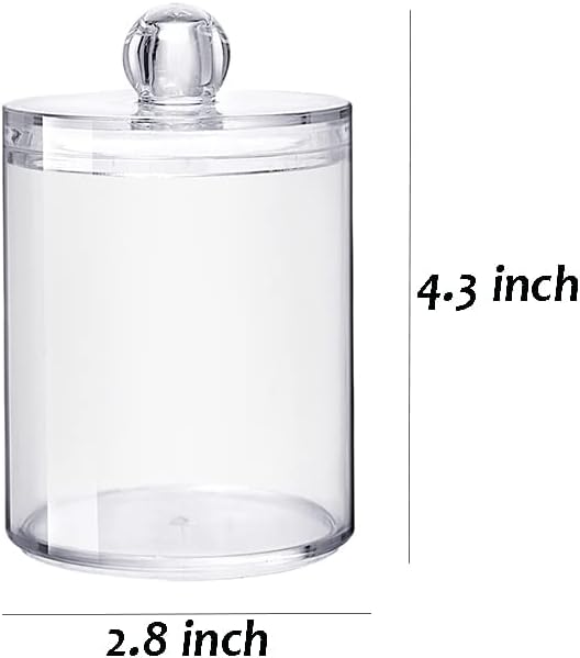Sizikato Clear Acrylic Q-Tip Holder for Bathroom, Round Cotton Swab Dispenser with Lid