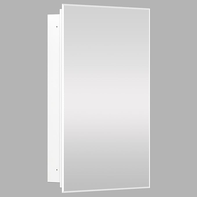 Bathroom Medicine Cabinet with Mirror, 22x30 Inch, Rectangular Frameless Beveled Mirror, Removable Glass Shelves, Recessed or Surface Mount Installation for Bathroom Bedroom