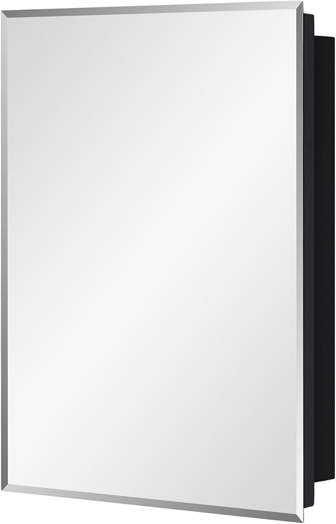 IDYLLOR Black Bathroom Medicine Cabinet with Beveled Edge Mirrored Door 16 x 22 inch, Recessed or Surface Mount, with Adjustable Glass Shelves