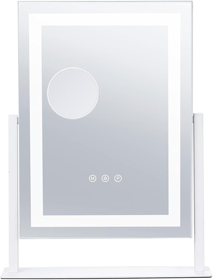 VEVOR Lighted Makeup Mirror, Three Color Lighting Modes Hollywood Vanity Mirror, Makeup LED Mirror with Lights, and 5X Magnification Mirror, Smart Touch Control, 360°Rotation (16.1x11.8 in, White)