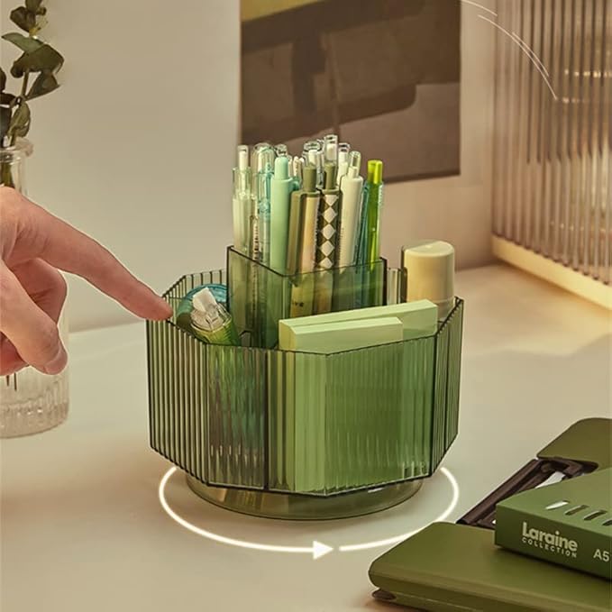 Makeup Brush Holder, 360?? Rotating Makeup Brush Organizer, Cosmetic Brushes Storage with 5 Slots for Vanity, Multi-Functional Pen Holder, Colored Pencil, Art Brushes Organizer for Desk (Green)