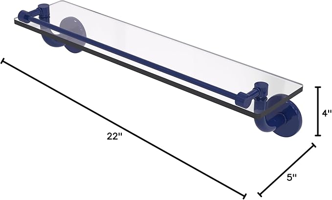 Allied Brass RM-1-22-GAL-MBL Remi Collection 22 Inch Glass Vanity Shelf with Gallery Rail, Mediterranean Blue
