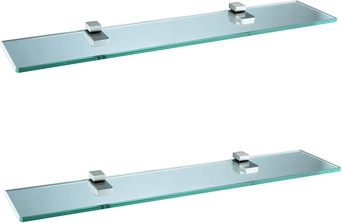 XVL Bathroom Glass Shelf 23.6 Inch Tempered Glass Storage Brushed 2 Pieces GS3002AX-2