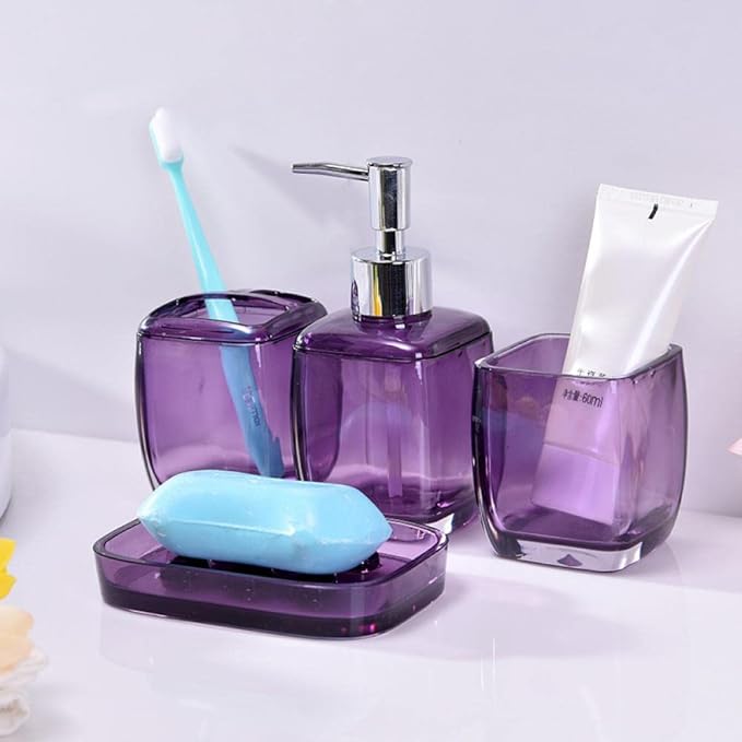 Bathroom Accessories Set, 4Pcs Acrylic Bathroom Set Includes Soap Dispenser, Soap Dish and Tumbler