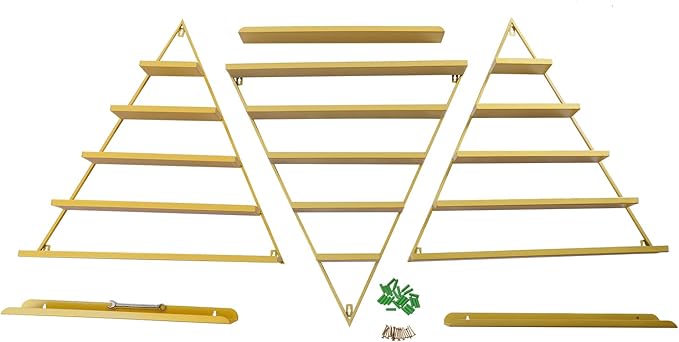 5 Tier Wall-Mounted Metal Nail Polish Display Rack,Simple Triangular Storage Shelves,Essential Oil and Perfume Organizers,Cosmetic Display Cases for Home Spa Nail Salon Shop (Gold)