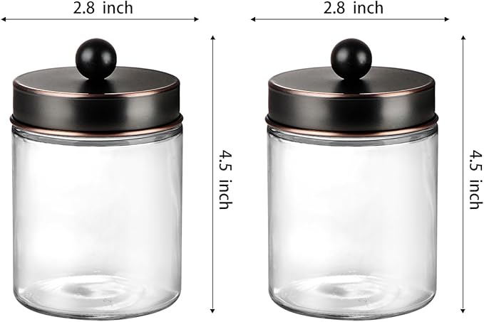 Amolliar Apothecary Jars Bathroom Storage Organizer - Cute Qtip Dispenser Vanity Canister Glass with Lid for Cotton Swabs,Rounds,Bath Salts,Makeup Sponges,Hair Accessories/Oil Rubbed Bronze(2 Pack)