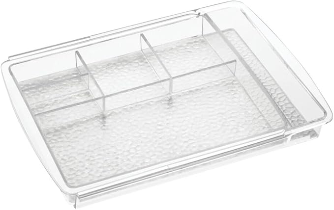 mDesign Expandable Makeup Organizer for Bathroom Drawers, Vanities, Countertops: Organize Makeup Brushes, Eyeshadow Palettes, Lipstick, Lip Gloss, Blush, Concealer - Adjustable Width, 2 Pack - Clear