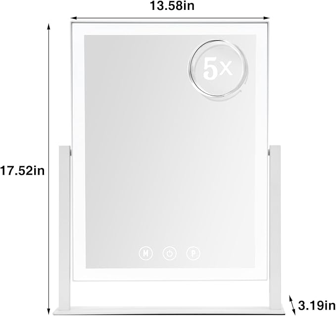 ViKert Vanity Mirror with Lights,Makeup Mirror with 5X Magnification Mirror, Light up Desk Mirror, Led Mirror for Desks, Makeup Vanity Mirror, 3 Color, Touch Control