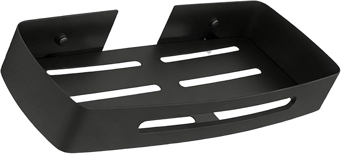 Bathroom Shelf, Matte Black Powder Coated Stainless Steel Wall Mounted Storage Organizer with Drainage Holes, No Drill Installation for Bathroom (Black Single Layer Rack (No Drill