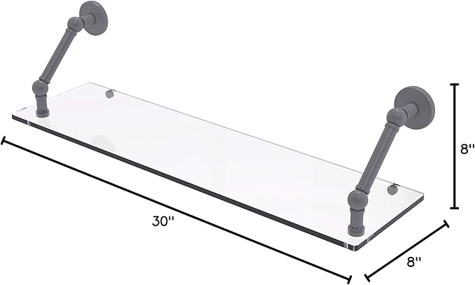 Allied Brass P1000-1-30 Prestige Skyline Collection 30 Inch Floating Glass Shelf, Matte Gray