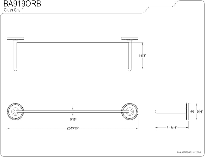Kingston Brass BA919ORB Glass Shelf, Oil Rubbed Bronze