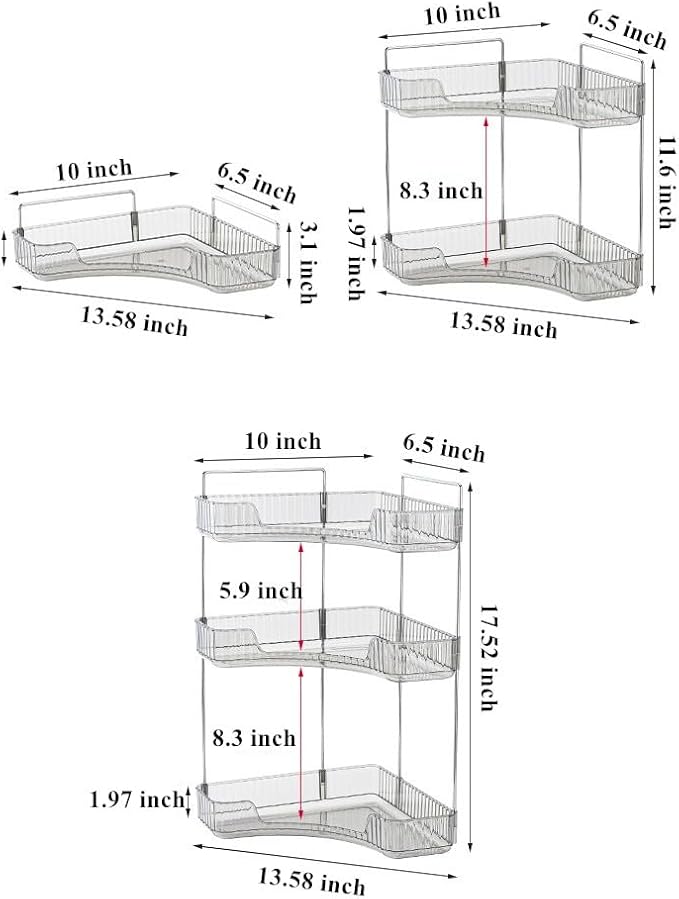 CESTATIVO Corner Bathroom Counter Organizer, Vanity Trays for Bathroom, Skincare Makeup Organizer Shelf, Shelf Cosmetics, Toiletries, Lotions, Perfumes (3 Tiers, Clear)