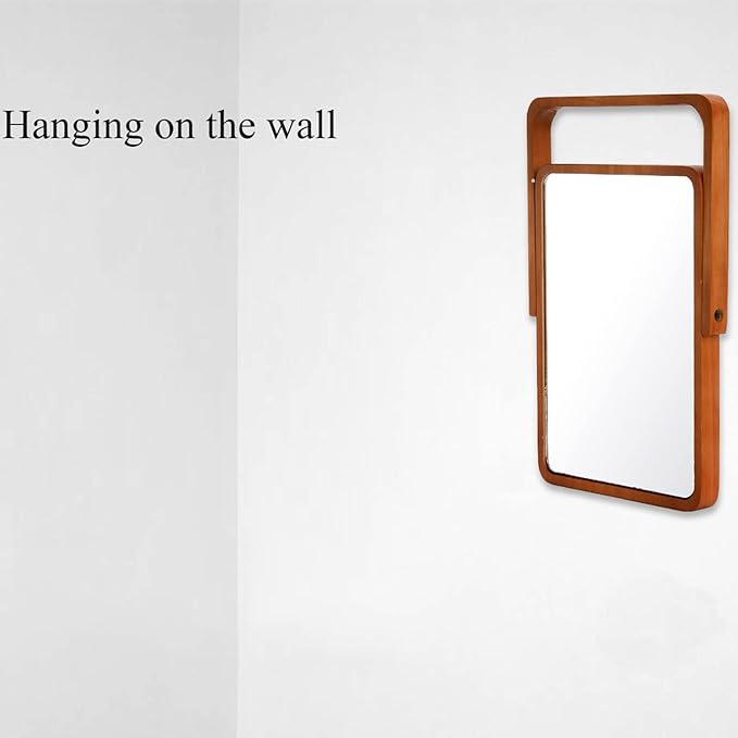 DEAYOU 2 Pack Vanity Mirror with Wood Stand, 360 Degree Rotation Makeup Mirror, 10" Rectangle Standing Swivel Cosmetic Mirror, Portable Wood Tabletop Mirror for Hanging, High-Definition, Pine