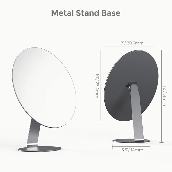 NEZZOE Oval Makeup Mirror for Desk, 12 Inch Frameless Metal Standing Table Top Mirror, Adjustable Angle