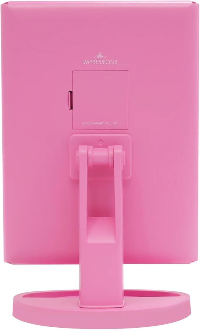 Impressions Vanity Hello Kitty Pink A Dot Trifold LED Makeup Mirror with Artwork, Vanity Mirror with Strip LED Tri Tone Light, Dual Magnification Touch Sensor, and Adjustable Tilt, Catchall Storage