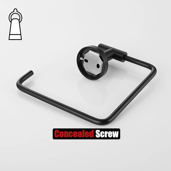 JQK Black Towel Ring, Stainless Steel Square Ring Towel Holder for Bathroom, 6 Inch Matte Black Wall Mount, TR140-PB